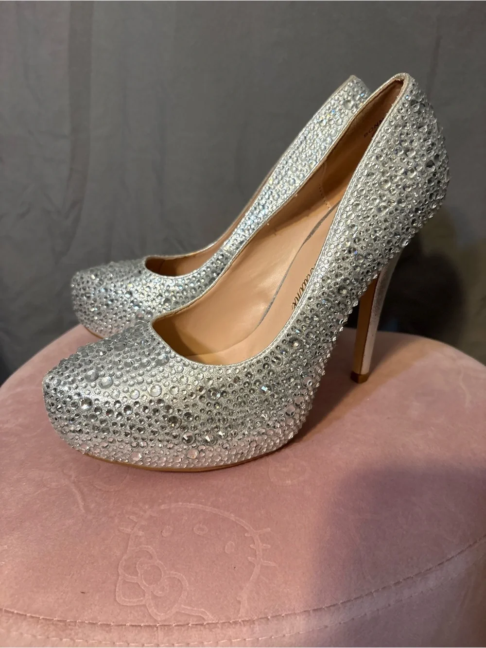 Lauren Lorraine Silver Rhinestone Platform Pumps Size 9